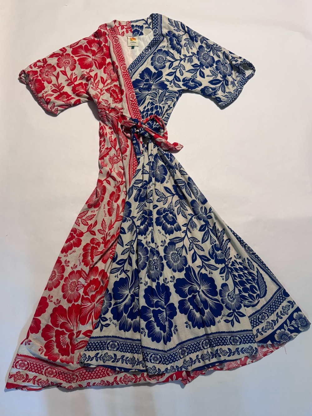 Farm Rio Pineapple Garden Two-Toned Wrap Maxi Dress Small Bohemian Red White - Picture 3 of 9
